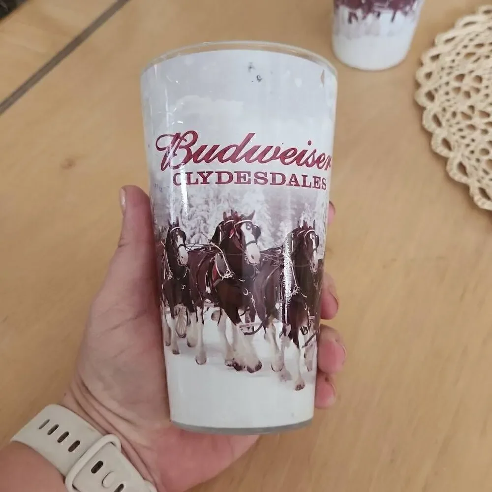 Vintage Budweiser Clydesdale frosted glasses set of 4